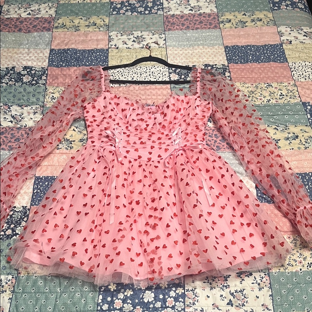 Sugar Thrillz Pink Dress with Red Heart Print